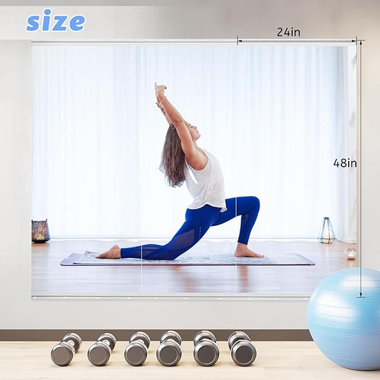 3 PCS Tempered Glass Home Gym Mirror 48 x 24 Inch (Each), Full Length Wall Mounted & Frameless Full Mirror for Gym, Yoga Studio, Dancing Studio