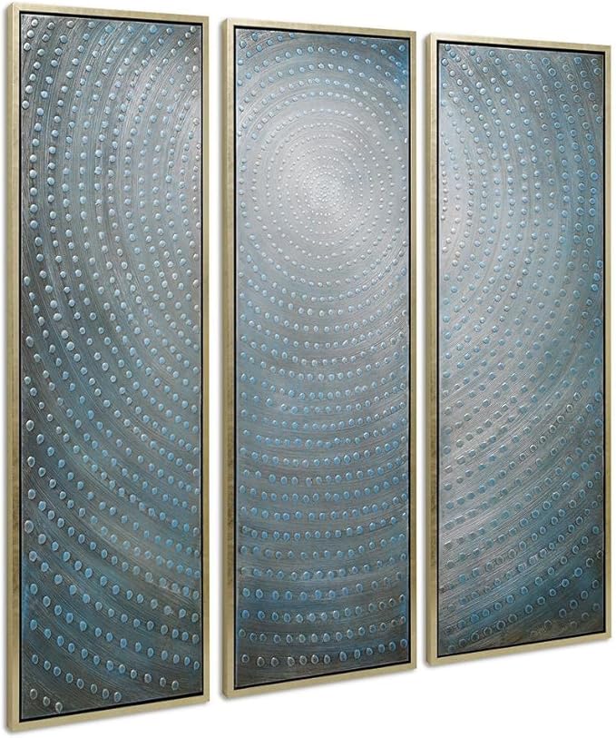 Empire Art Direct Abstract Wall Art Textured Hand Painted Canvas by Martin Edwards, Triptych, 60" x 20" each, Concentric