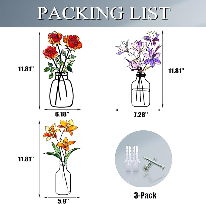 Fanjashn 3 Pcs Metal Flowers Wall Art, Floral Art Wall Decor, Minimalist Flower Wall Decor for Living Room, Bathroom, Bedroom, Kitchen and Dining Room