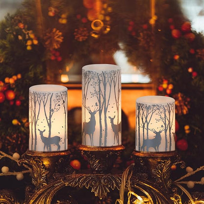 Silver Deer Flameless Flickering Candles Battery Operated with 6H Timer, 3 Pack Real Wax Warm Light LED Pillar Candles Dinner Tabletop Holiday Centerpiece Decor 3" x 6"
