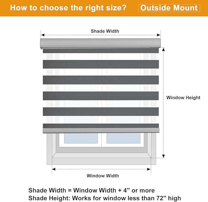 Persilux Custom Size Cordless Zebra Blinds for Windows Free-Stop Roller Windows Shades Dual Layer Light Control for Day and Night, Light Filtering Sheer Shades for Home and Bedroom Grey