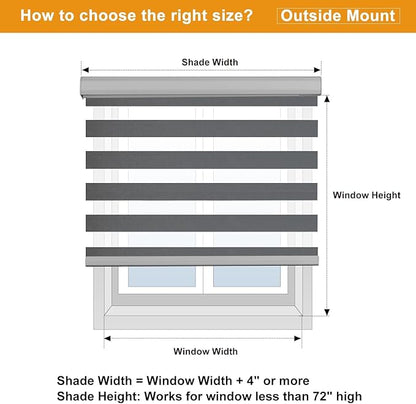 Persilux Custom Size Cordless Zebra Blinds for Windows Free-Stop Roller Windows Shades Dual Layer Light Control for Day and Night, Light Filtering Sheer Shades for Home and Bedroom Grey