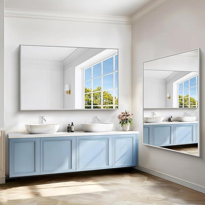 COFENY 40x60inch Silver Bathroom Mirror, Silver Rectangle Mirror with Frame, Large Rectangular Wall Mirrors for Bathroom, Living Room, Hair Salon, Big Farmhouse Mirror Hang Horizontal/Vertical