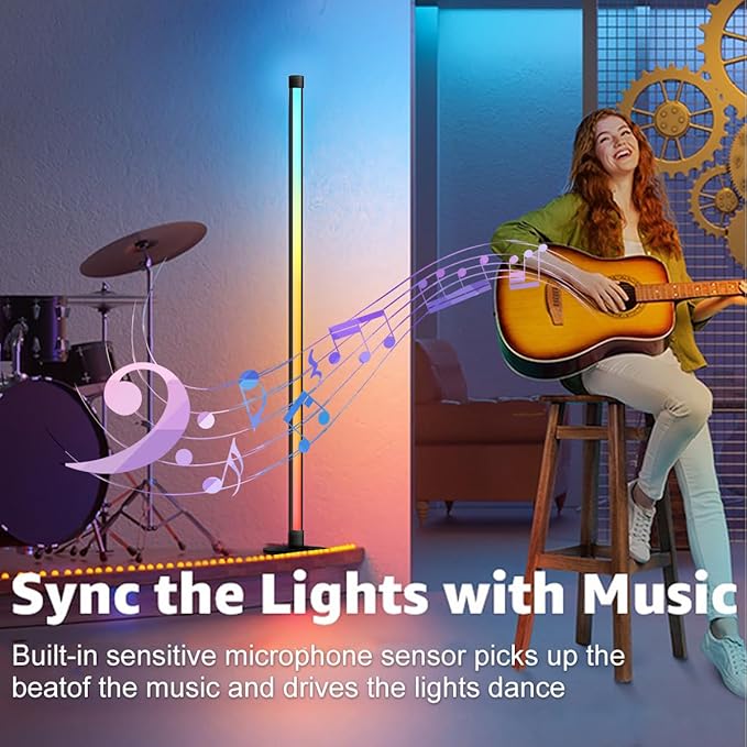 LED Floor Lamp, 63-Inch RGB Corner Light with Music Sync, Smart App Control, 16 Million Colors, Remote Control for Living Room, Bedroom, Gaming Room