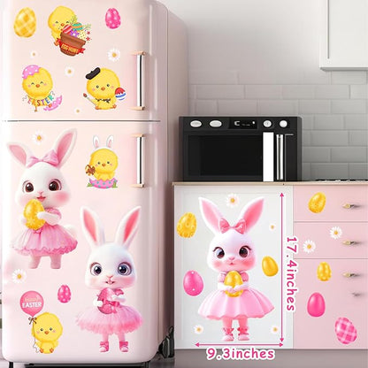 Pink Easter Window Clings Decoration Stickers for Glass Bunny Decals for Girls Bedroom Double-Side Spring Easters Eggs Cling Chick Rabbit Sticker for Living Room Kitchen Holiday Home Indoor Decor