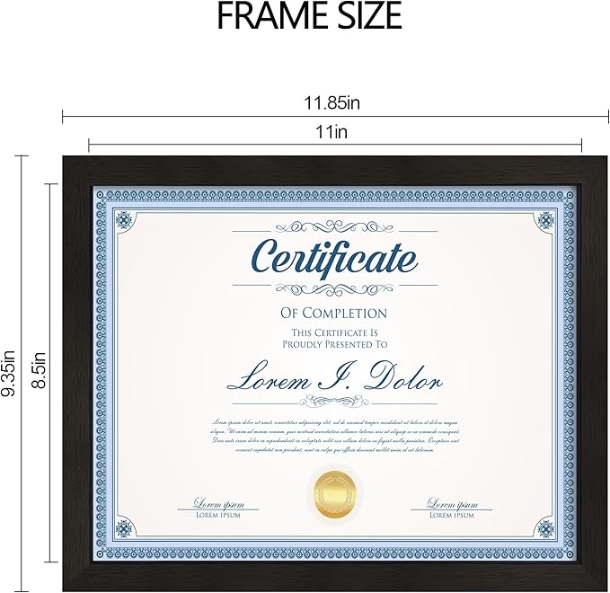 Hongkee 8.5x11 Diploma Frame with Tempered Glass, Multi Certificate 8.5 by 11 Photo Frame Bulk for Wall or Tabletop Display(Black, 3 Pack)