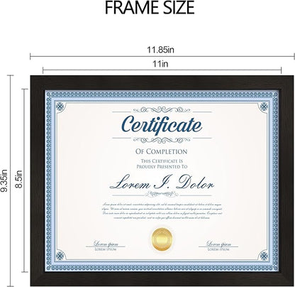 Hongkee 8.5x11 Diploma Frame with Tempered Glass, Multi Certificate 8.5 by 11 Photo Frame Bulk for Wall or Tabletop Display(Black, 3 Pack)