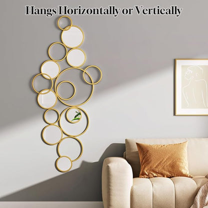 PERHOM Multiple Circles Wall Mirror - 58"x27" Large Gold Modern Decorative Mirror for Home Decor - Thick Metal Framed Split Wall Art Sculptures for Living Room, Entryway, Bedroom, Dinner Room