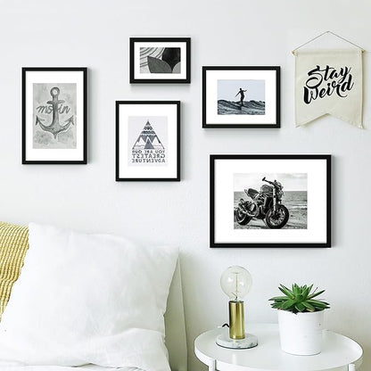 11x17 Picture Frame Sef of 10, Display Pictures 8x12 with Mat or 11 x 17 Without Mat, Photo Frame Collage for Wall Gallery Decor, Wall Mounted, Black