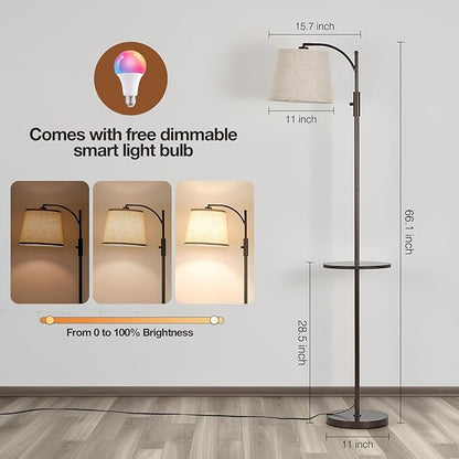 AIDENOEY Smart Floor Lamp with Side Table | Stepless Dimming, RGB Multi-Color | Adjustable Swivel Head | Voice Control with Alexa & Google Assistant |Brown Lamp for Living Room,Bedroom,Home Office