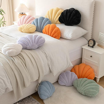 Shell Pillow, Seashell Throw Pillow with Soft Rabbit Plush for Couch Bed, Shell Shaped Decorative Ocean Pillow Stylish Beach Cushion Room Aesthetic Home Decor
