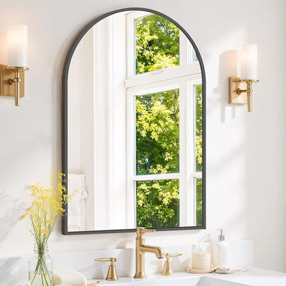 Arched Wall Mirror 36x24 Inch Black Bathroom Vanity Mirror with Metal Frame, Modern Arch Mirror for Bedroom, Living Room, Entryway, Wall Mounted Decorative Mirror