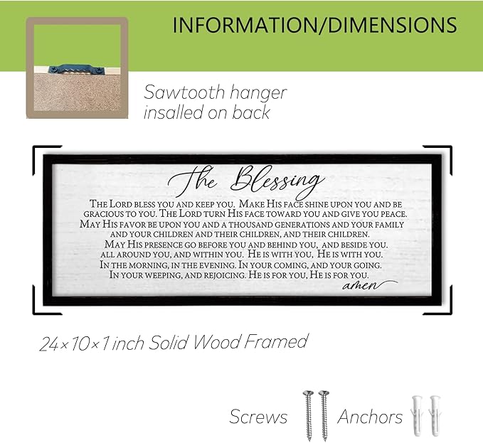 TQianJiang Christian Inspirational Quote Wall Art The Blessing May The Lord Bless You Sign Scripture Print 24"×10" Bible Verse Positive Sayings for Living Room Bedroom Wood Wall Hanging (Black)