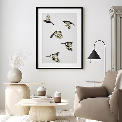 Vumyhuby 5 Pcs Black Wooden Bird Wall Art | Rustic Folk Art Wall Decor for Indoor Use | Handcrafted Wood Flying Birds Wall Hangings for Living Room, Bedroom, Kitchen, Office | Scandinavian Home Decor Gift
