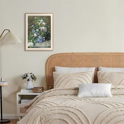 ASTRDECOR Framed Canvas Prints Art Vintage Decor for Living Room, Wildflowers Prints Botanical Wall Art Home Decor, Aesthetic Classical Floral Paintings, Bouquet in Blue White Porcelain Vase 12"x16"