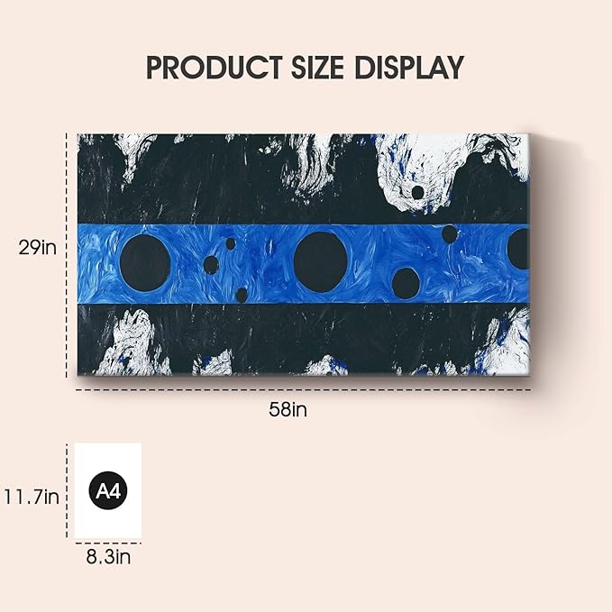 Iallbin Abstract Canvas Wall Art, Large Wall Art for Living Room, for Wall Modern Paintings Wall Decor Living Room (Abstract, Black and Blue, 58L x 29W)