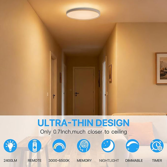 4Pack Dimmable LED Flush Mount Ceiling Light Fixture with Remote Control, 24W 2400LM, 12Inch, 2000K Warm Night Light & 3000K-6500K, Modern Super Slim Ceiling Lamp for Bedroom Kitchen, White