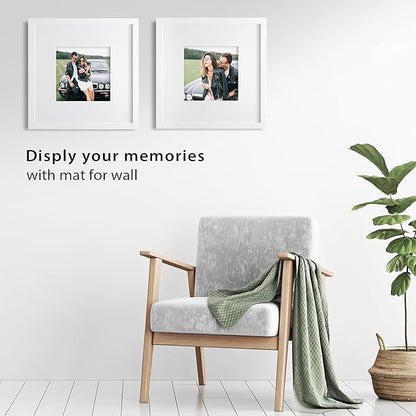 Egofine 14x14 White Picture Frames Set of 2, Matted to Fit 8x8 Pictures or 14x14 Pictures without Mat Covered by Plexiglass Wooden Square Photo Frame Poster Frame for Wall Hanging White