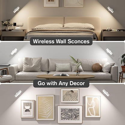 Hensam Battery Operated Wall Sconces, Wireless LED Wall Sconce Set of Two, Rechargeable Wall Lights for Living Room, 5 Colors Dimmable Wall Lamps for Bedroom, White 2 Pack
