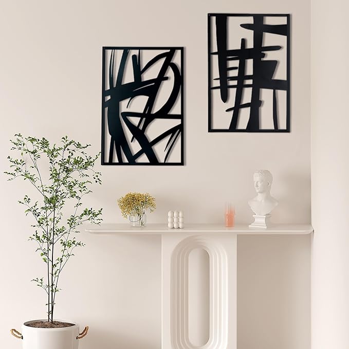 OYEFLY 4 Pack Abstract Metal Wall Art,Minimalist Art Decoration for Living Room Bedroom Bathroom Study (Black, 16 x 11inch)
