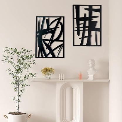 OYEFLY 4 Pack Abstract Metal Wall Art,Minimalist Art Decoration for Living Room Bedroom Bathroom Study (Black, 16 x 11inch)