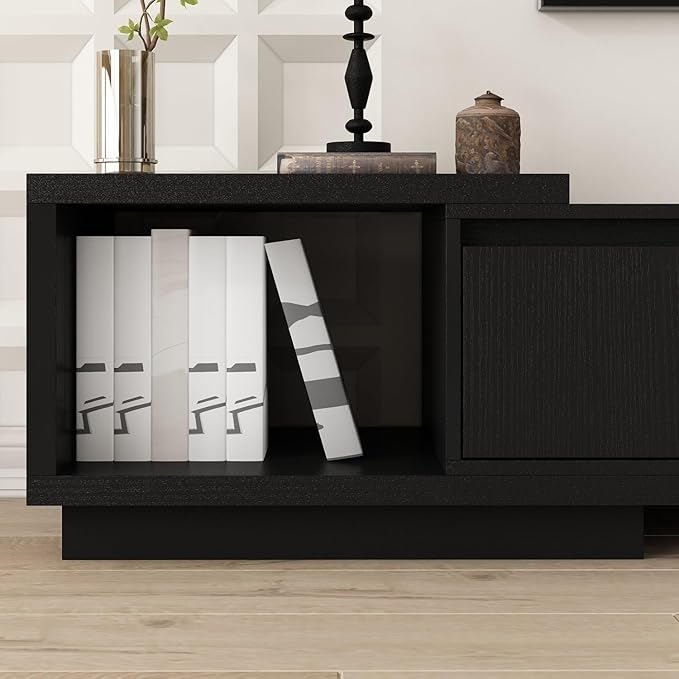 Extendable TV Console Table Modern TV Cabinet with Drawers, Contemporary Media Storage Console Table for Living Room Black (65.4-106.3”W x 15.7”D x 15.4”H)