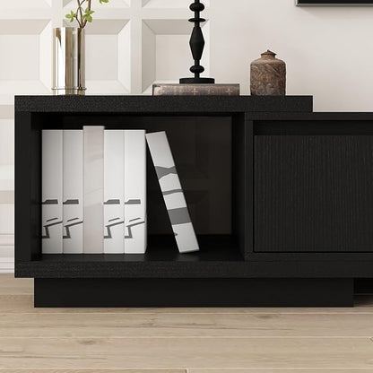 Extendable TV Console Table Modern TV Cabinet with Drawers, Contemporary Media Storage Console Table for Living Room Black (65.4-106.3”W x 15.7”D x 15.4”H)