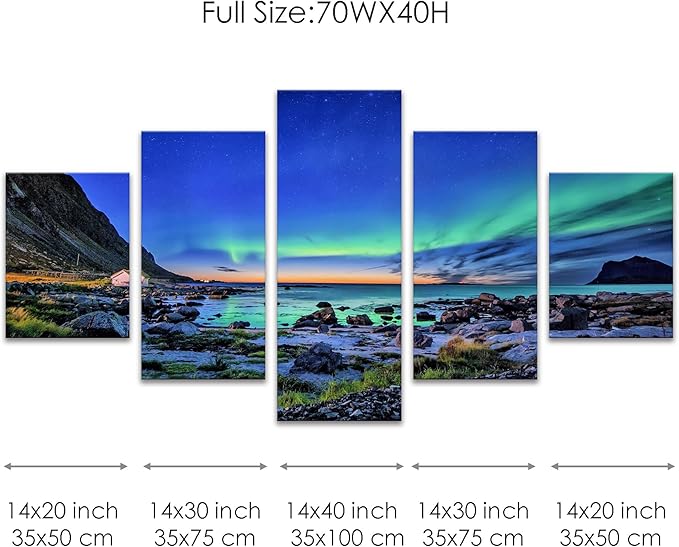 Aurora Scenery Painting on Canvas Prints Mountains-Landscape Poster Aurora Borealis Canvas Wall Art Prints Painting Artwork for Living Kids Room Office Wall Decoration Framed(70Wx40H)