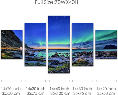 Aurora Scenery Painting on Canvas Prints Mountains-Landscape Poster Aurora Borealis Canvas Wall Art Prints Painting Artwork for Living Kids Room Office Wall Decoration Framed(70Wx40H)