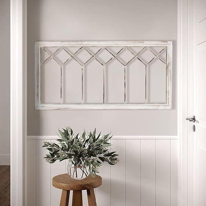 Oakrain Wood Window Frame Wall Art, 39"x 20" Rustic Wall Decor, Farmhouse Window Pane Decor for Wall, Decorative Wall Sculptures for Living Room, Bedroom, Entryway, Hallway, Distressed White