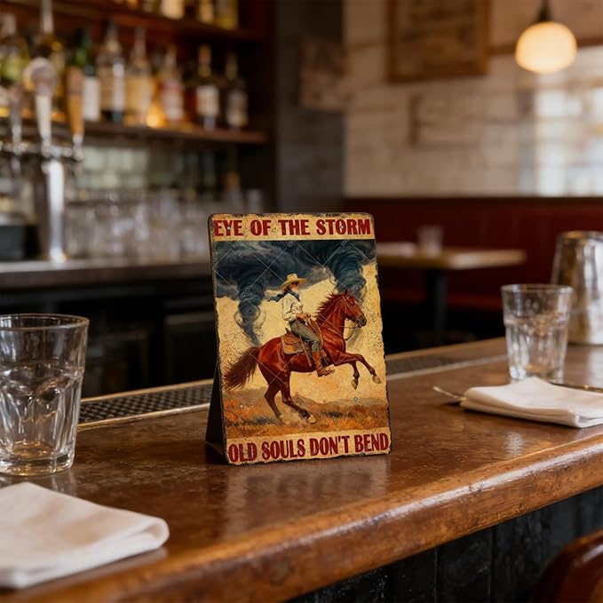 Cowboy Sign Vintage Metal Tin Sign Rustic Wall Art Retro Western Theme Iron Painting Decor for Ranch Kitchen Bar Cafe Game Room 12x8 Inch