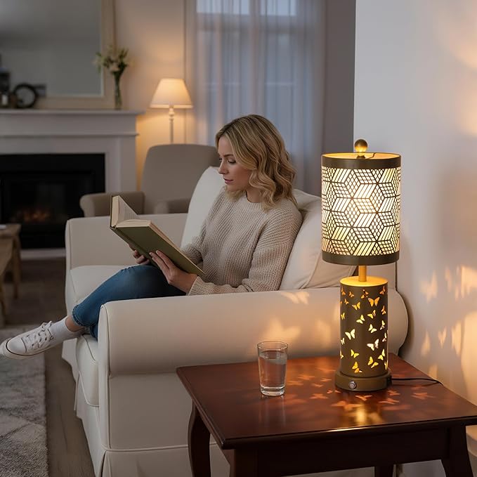 Warm White Butterfly Night Light - USB Cordless Table Lamp with Rotating Projection, Portable Bedside Light for Bedroom, Coffee Shop, Gifts for Women, Mom, Birthday (Gold Lamp)