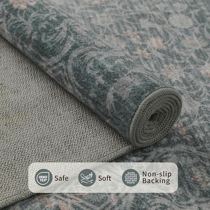 Rugxara 3x5 Washable Entryway Rug, Non Slip Boho Runner Rugs for Hallway, Entrance, Kitchen, Bathroom, Laundry Room, Soft Entryway Carpet, Throw Low Pile Retro Imitation Wool Carpet, Soft Blue