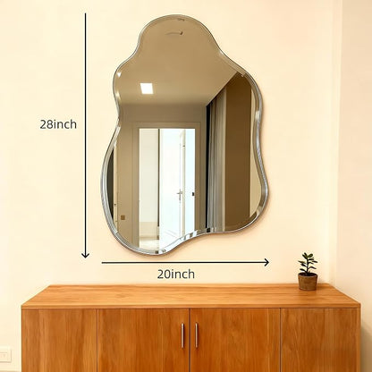 20x28 Inch Frameless Irregular Wall Mirror, Beveled Edge Decorative Vanity Mirror for Bathroom, Bedroom, Entryway