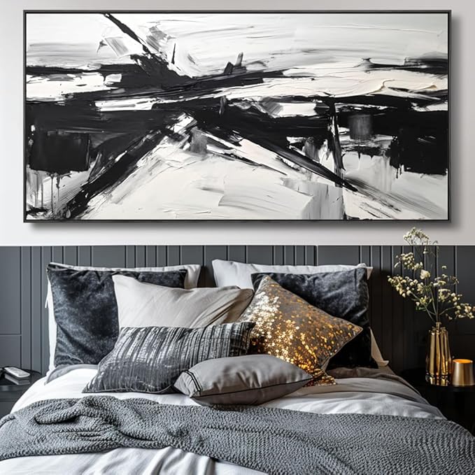 Wall Art Abstract Canvas Painting Black and White Modern Artwork for Living Room Bedroom Dining Room Home Office Decor 30"x60" with Framed