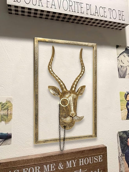 Newinhome Animal Heads Wall Decor (Includes Metal Frame) Resin Animals Sculptures Head Wall Hanging Decoration Gold vintage Wall Sculpture for Living Room Bedroom Office(Antelope)