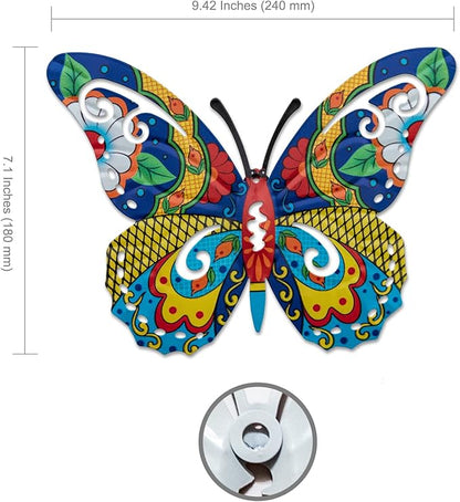 Schwousi Metal Butterfly Mexican Pottery Outdoor Decor, Talavera Garden Decor, Butterfly Wall Art Set of 3, Wall Sculpture Hanging Decorations for Garden Patio
