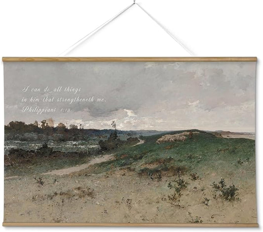 InSimSea 36x54 Large Canvas Scroll Christian Wall Art, Bible Verse Wilderness Grass Landscape Religious Decor, Inspirational Oil Painting for Living Room, Prayer Room, Church