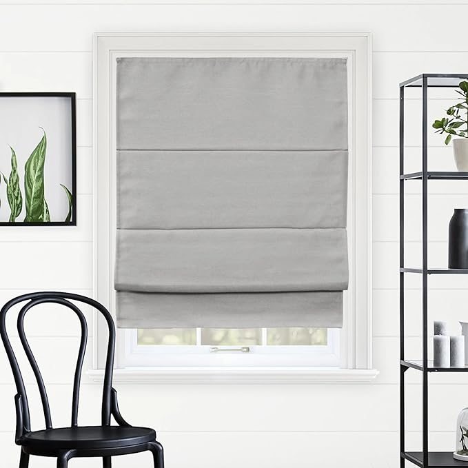 CHICOLOGY Cordless Roman Shade Window Treatment, Room Darkening Privacy Liner, True-to-Size No Deduction, Inside/Outside/Ceiling Mount, Cordless for Kids & Pets, 34" W x 64" H, Del Mar Pearl Grey