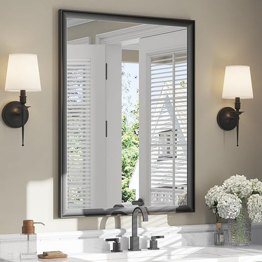 USHOWER Black Bathroom Mirrors for Over Sink 30x40 Inch, Metal Framed Rectangle Vanity Mirror for Wall, Bedroom, Living Room, Entryway, Farmhouse, Anti-Rust, HD Tempered Glass, Horizontal/Vertical