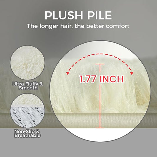 Ultra Soft Rug for Living Room, 6X9 Fluffy Shag Area Rug for Bedroom, Modern Shaggy Carpets Fuzzy Rug for Teens Dorm Nursery Home Decor Aesthetic, Upgrade Anti-Skid Durable, Cream White