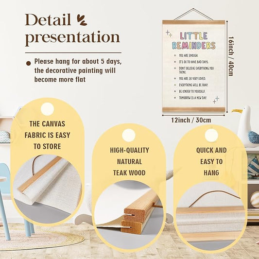 ZTGDA Little Reminders Wall Art,Inspirational Quotes Canvas Print with Wood Hanger Frame, Daily Reminder Poster for Bedroom Teens Room, or Classroom Decor, 12x16 Inches (Reminders)