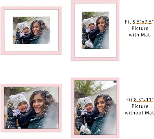 Picrit 8.5x11 Picture Frame Set of 12, Display 6x8 with Mat or 8.5 x 11 without Mat, Photo Frames for Wall Mounting or Table Top Display, Pink