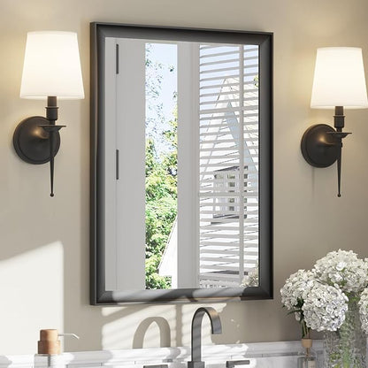 USHOWER Black Bathroom Mirrors for Over Sink 22x30 Inch, Metal Framed Rectangle Vanity Mirror for Wall, Bedroom, Living Room, Entryway, Farmhouse, Anti-Rust, HD Tempered Glass, Horizontal/Vertical