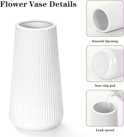 White Ceramic Vase, GUKJOB Small Cute Flower Vase for Pampas Grass, Home, Living Room, Dining Table, Farmhouse, Office Decor, Bedroom, Table, and Kitchen Shelf (White- 2PCS)