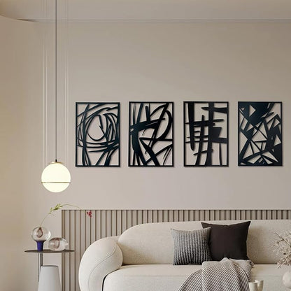 OYEFLY 4 Pack Abstract Metal Wall Art,Minimalist Art Decoration for Living Room Bedroom Bathroom Study (Black, 16 x 11inch)