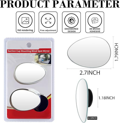 LivTee Blind Spot Mirror, Oval HD Glass Frameless Convex Rear View Mirror with wide angle Adjustable Stick for Cars SUV and Trucks, Pack of 2