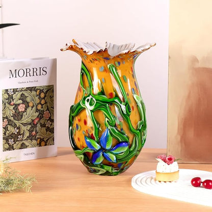 KAMMAK Colored Glass Vase, Beautiful Hand Blown Decorative Vase, Modern Art Vase for Flower Mantle Dining Table Centerpiece, Entryway Living Room Wedding Decoration, 8HPQSKQ013