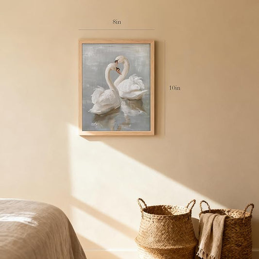 Vintage Framed Swan Canvas Wall Art Country Farmhouse Retro Romantic Animal Painting Picture Wall Decor Bathroom Watercolor Classical Poster Print Artwork for living Room Bedroom Home 8x10 inch