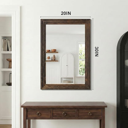 Wood Framed Mirrors for Wall, Brown Bathroom Vanity Mirror for Over Sink 20 x 30, Rustic Wall Mirror for Bathroom Sink Hallway Entryway Bedroom Living Room Farmhouse Boho Style